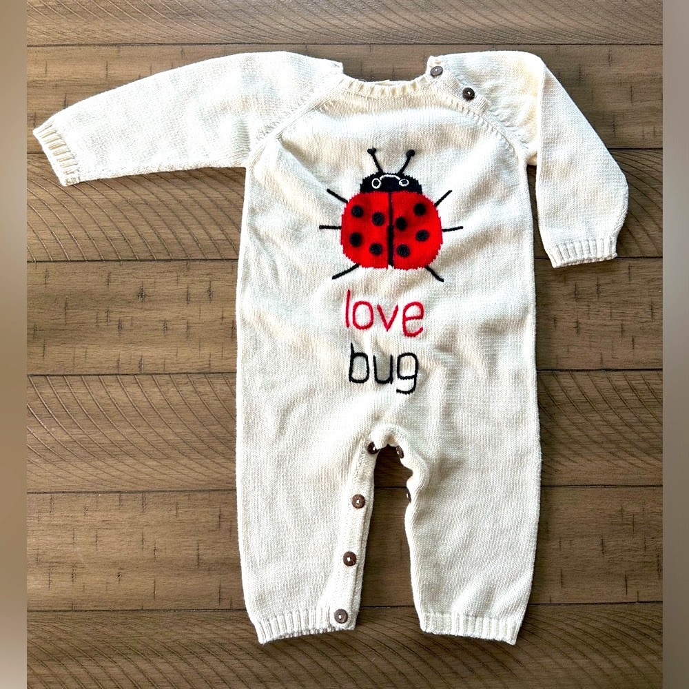 🆕LadyBug 🐞’Estella NYC’ Love Bug organic embroidery jumpsuit 6-9m NWOT